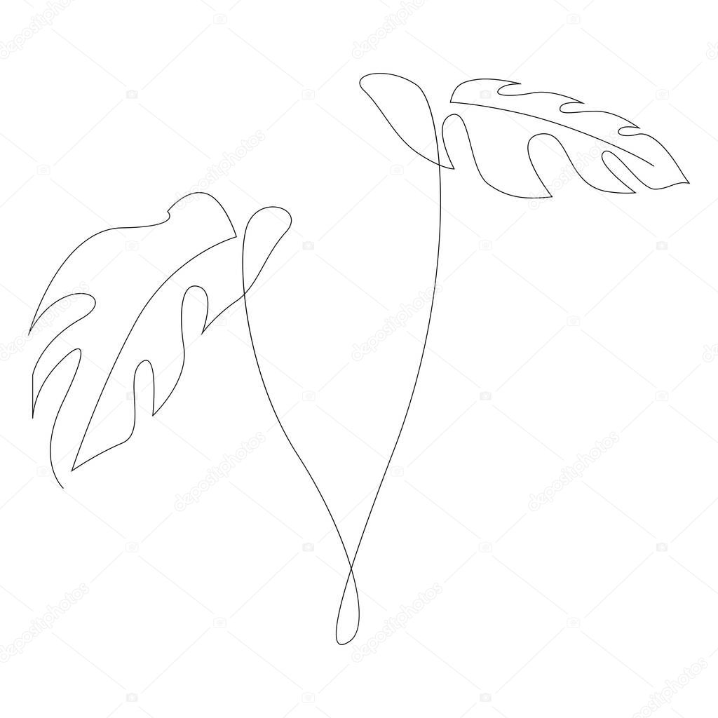 Monstera leaf one line art. Contour single line drawing. Minimalism art. Modern decor