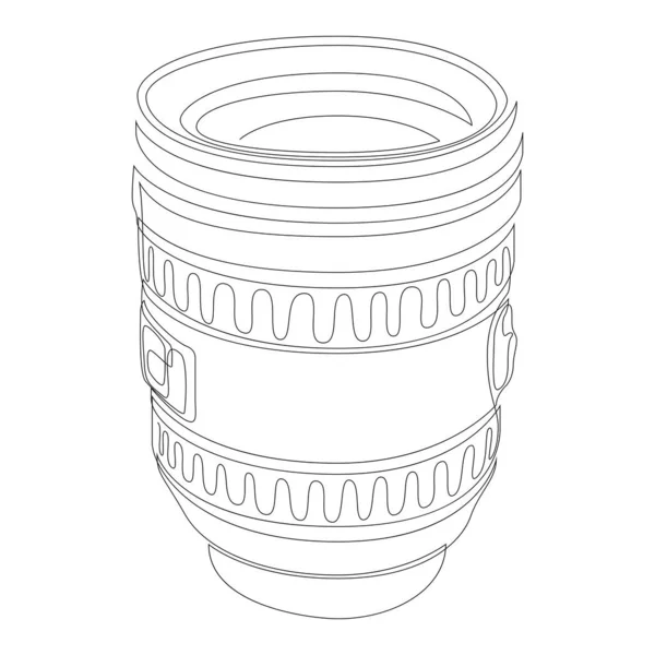 Eén lijntekening van de slr of dslr lens. Fotografie apparatuur concept continue lijn tekening ontwerp illustratie — Stockvector