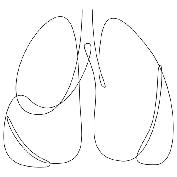 Tek sürekli çizgi sanat anatomik insan akciğerleri siluet. Konsept tasarım dünya tütün gün tüberküloz bir kroki anahat vektör çizim çizim sigara karşı sağlıklı tıp — Stok Vektör