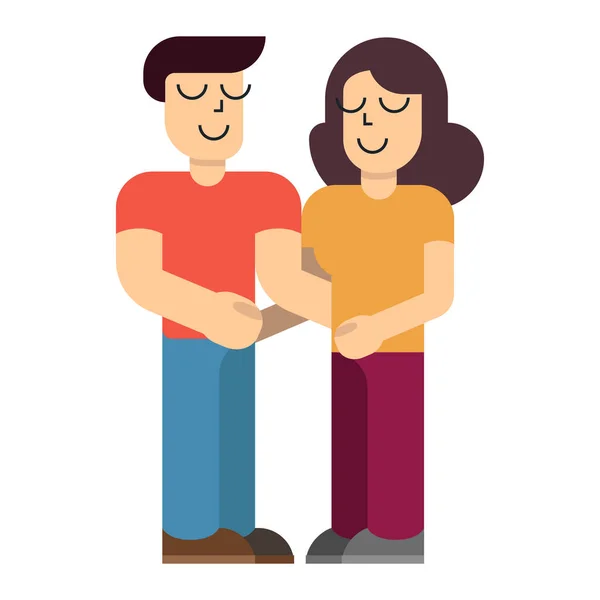 若者のカップル。男と女は白い背景で手をつないでいる。平面図のベクトル図. — ストックベクタ