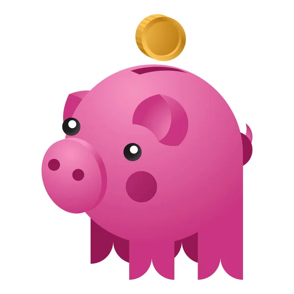 Moneybox in the form of ceramic pig with a coins falling into it. Concept of saving money. Vector — Stock Vector