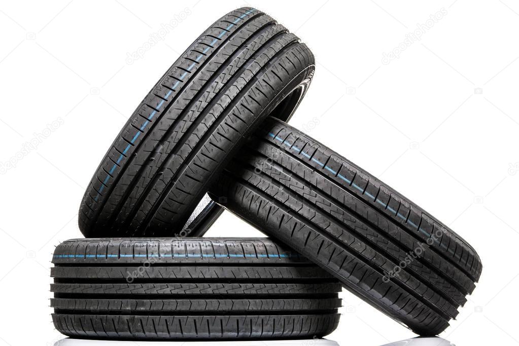 Stack of brand new high performance car tires