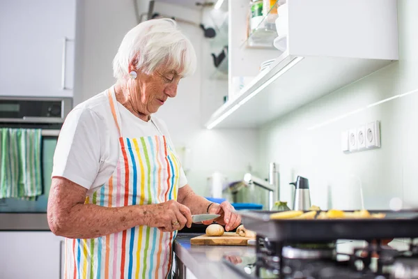 Senior woman / grandmother cooking in a modern kitchen i — стоковое фото