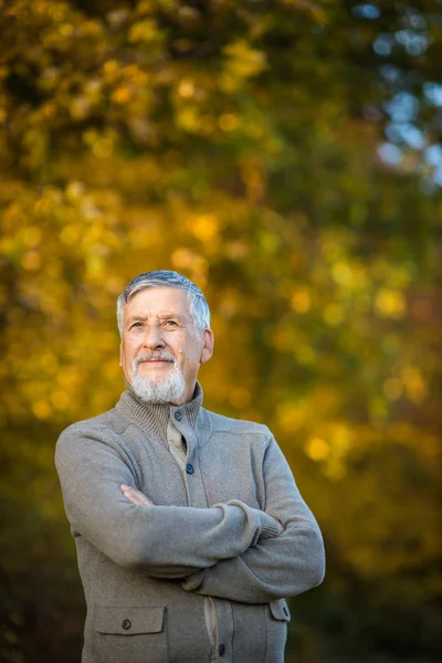 Retrato de hombre mayor guapo en el otoño al aire libre — Foto de Stock