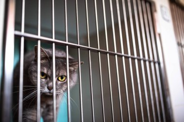 Hasta kedi kafesi veteriner kliniğinin tedavi için bekleyen