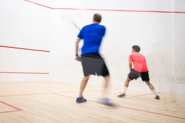 Squash Spelers Actie Een Squash Court Beweging Wazig Beeld Kleur — Stockfoto