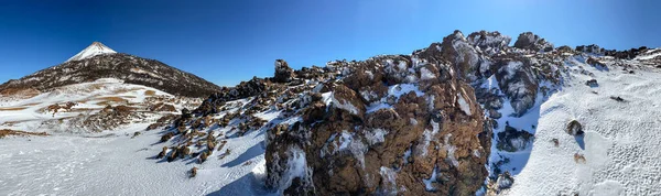 Picos Vulcões Teide Pico Viejo Pôr Sol Vistos Cratera Samara — Fotografia de Stock