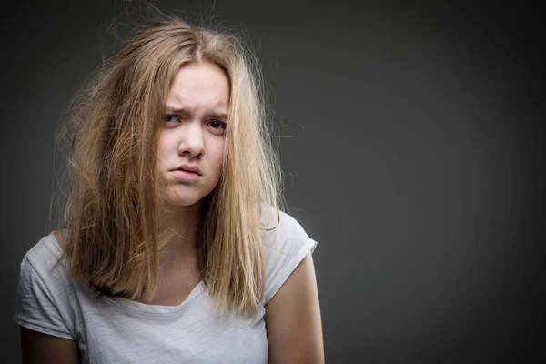 Distressed Female Teen Victim Domestic Violence Abuse Need Help Protection — Stock Photo, Image