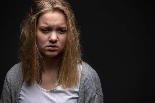 Distressed Female Teen Victim Domestic Violence Abuse Need Help Protection — Stock Photo, Image