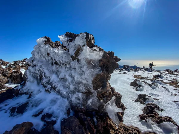 Vrcholy Teide Pico Viejo Sopek Při Západu Slunce Vidět Kráteru — Stock fotografie