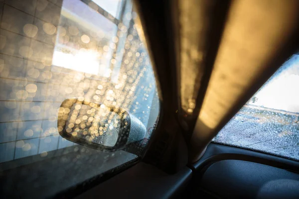 Voiture Dans Lave Auto Cours Lavage Dof Peu Profond Image — Photo