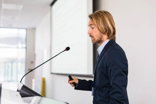 Handsome Young Man Giving Speech Conference — Stock Photo, Image