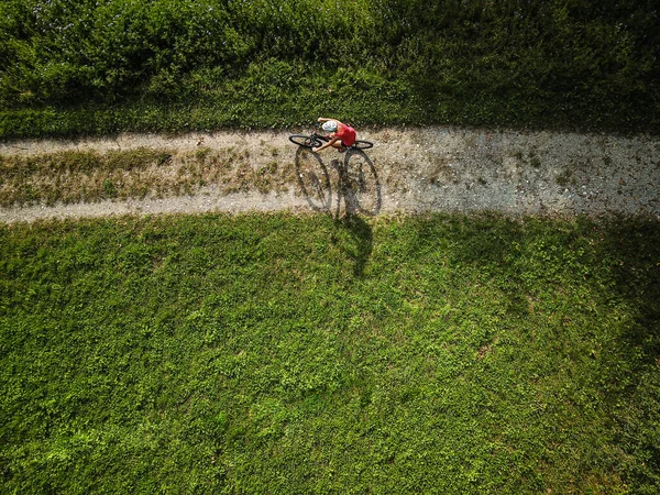 Söt Ung Kvinna Rider Sin Mountainbike Skogsstig Njuter Aktiv Fritid — Stockfoto