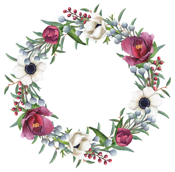 Hand-painted Watercolor Mixed Flowers Wreath
