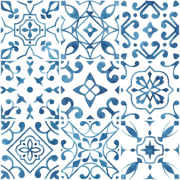 Suluboya mavi çini deseni