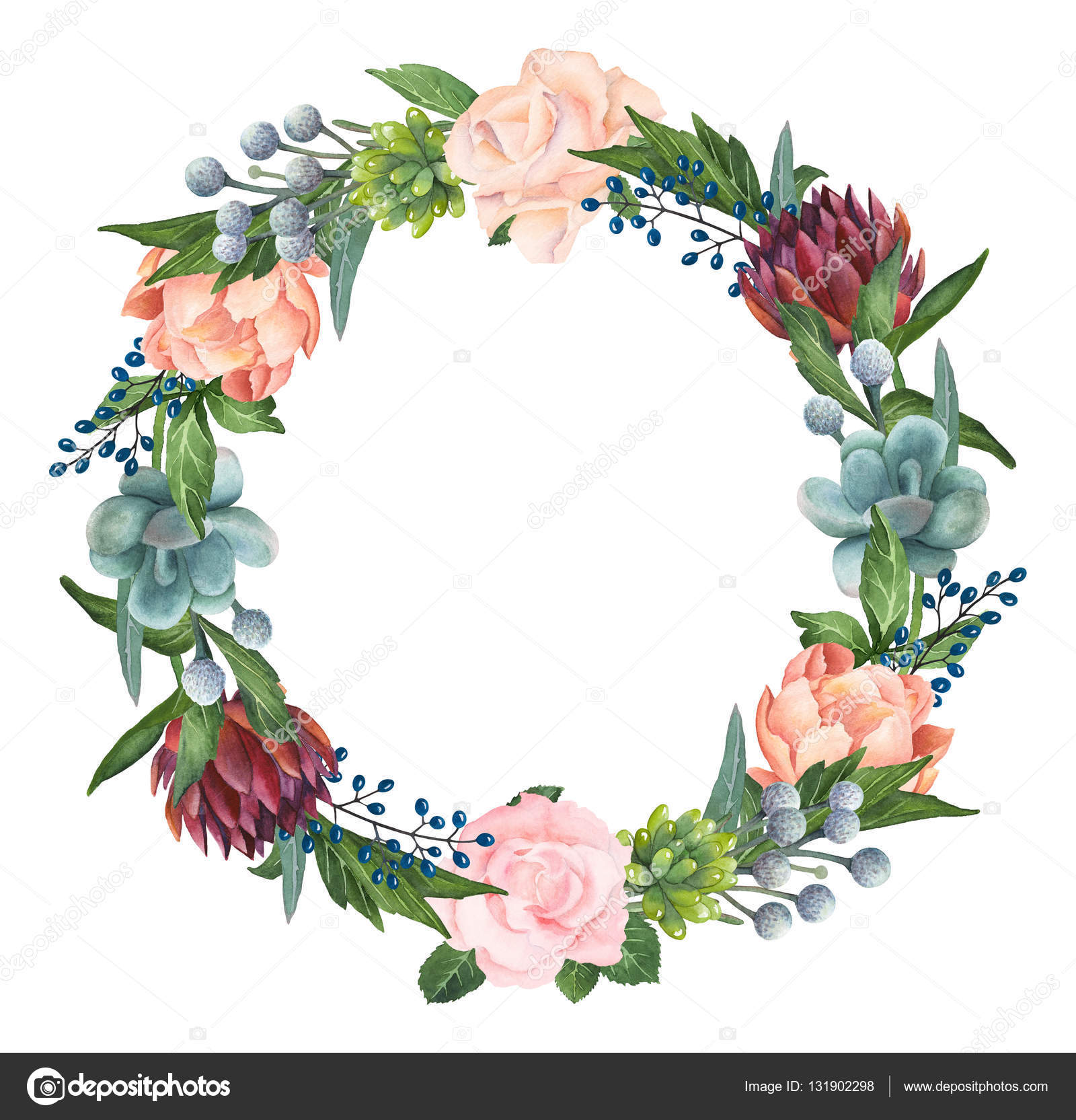 depositphotos_131902298 stock photo hand painted watercolor roses succulents