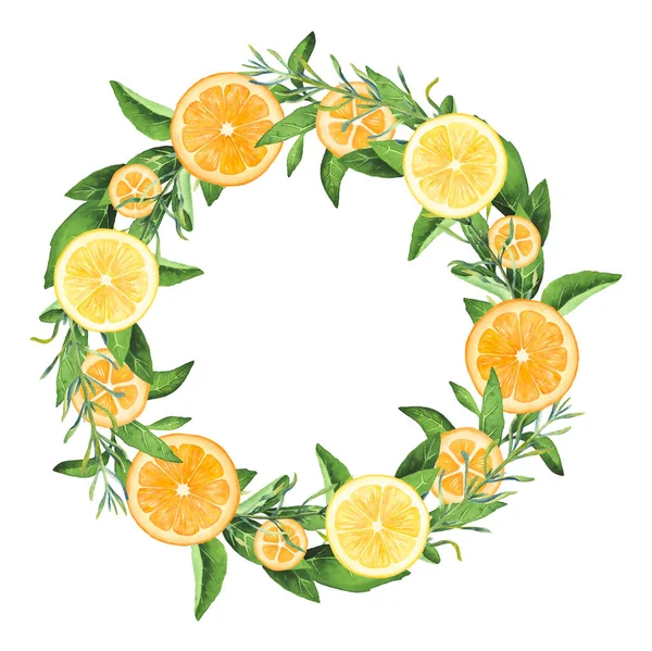 Aquarelle peinte à la main Citrons et oranges couronne — Photo