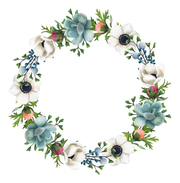 Suluboya çiçek el boyaması ve Succulents çelenk