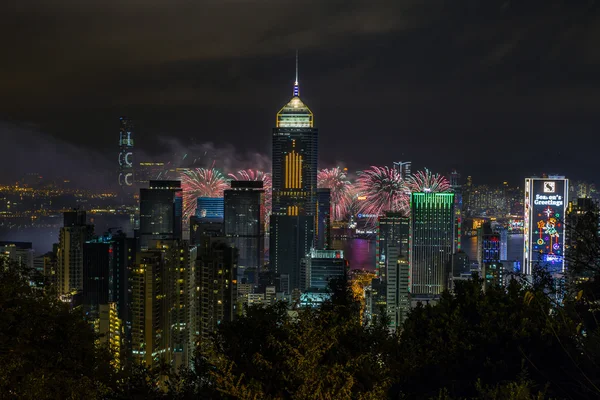 Nowy rok fajerwerki w Hong Kongu — Zdjęcie stockowe