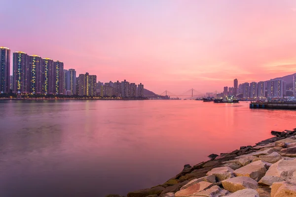 Pôr do sol de Tsuen Wan, área de Hong Kong . — Fotografia de Stock