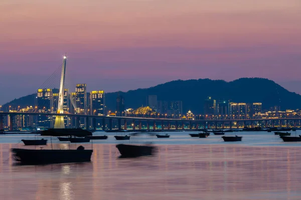 Ponte Hong Kong Longo Costa Por Sol — Fotografia de Stock