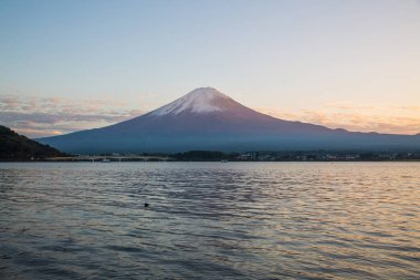 Kawaguchiko Gölü 'nden Fuji Dağı manzarası 