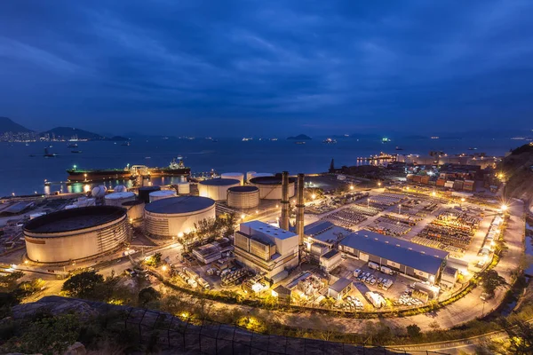 Tanques Petróleo Hong Kong Por Noche — Foto de Stock