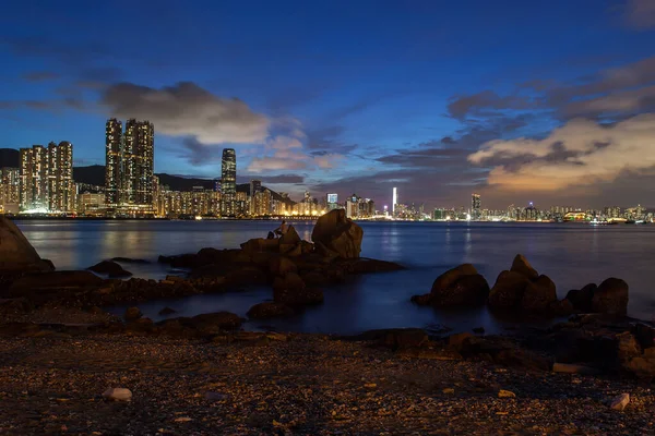 Hongkongs Kust Natten — Stockfoto