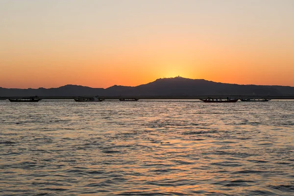 Sonnenuntergang Ayeyarwady Fluss Bagan Myanmar — Stockfoto