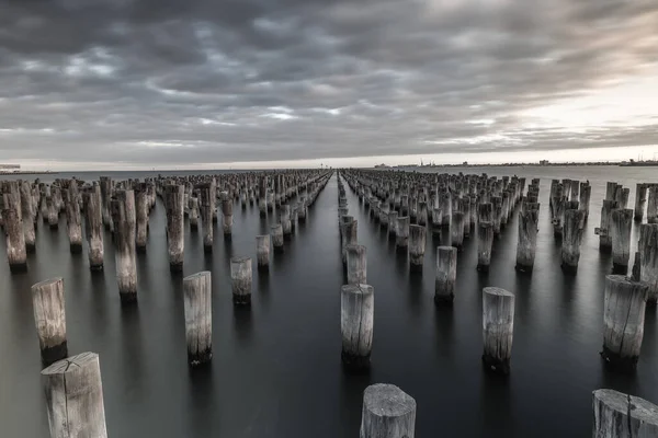 Sonnenuntergang Princes Pier Melbourne Australien lizenzfreie Stockbilder