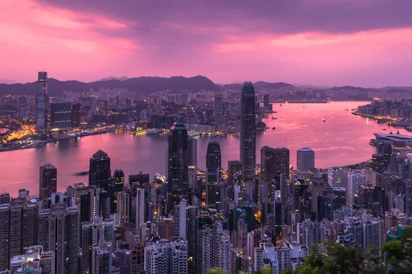 Hongkong Stadt Bei Sonnenaufgang lizenzfreie Stockfotos
