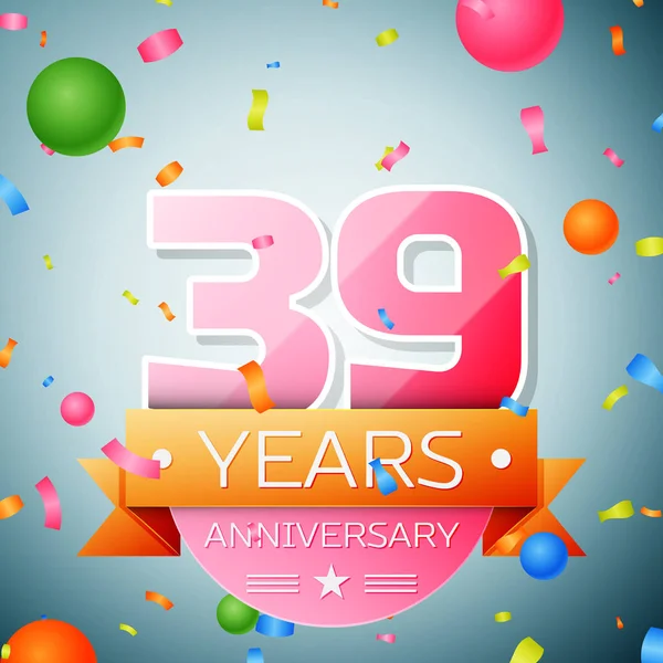 Treinta y nueve años de historia de la celebración del aniversario. Cinta de aniversario — Vector de stock
