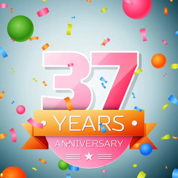 Trinta e sete anos de celebração de aniversário de fundo. Fita de aniversário — Vetor de Stock