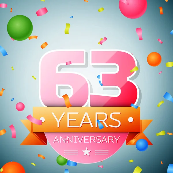 Sixty three years anniversary celebration background. Anniversary ribbon — Stock Vector
