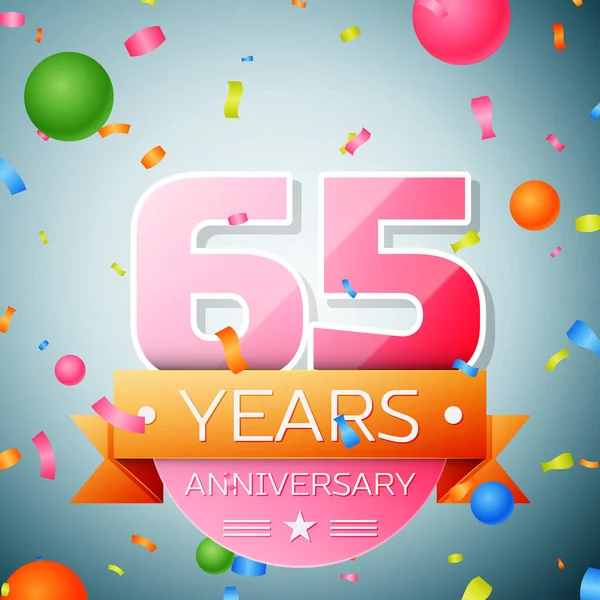 Sesenta y cinco años de aniversario de la celebración de fondo. Cinta de aniversario — Vector de stock