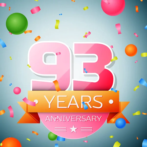 Ninety three years anniversary celebration background. Anniversary ribbon — Stock Vector
