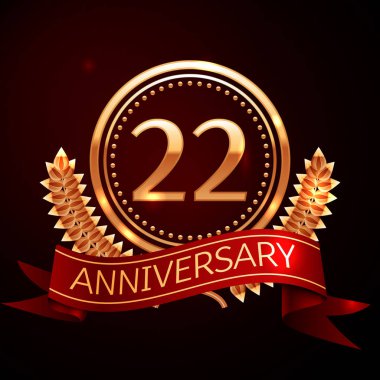 Yirmi iki yıl yıldönümü kutlamaları altın yüzük ve kurdele ile.