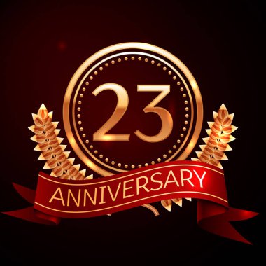 Yirmi üç yıl yıldönümü kutlamaları altın yüzük ve kurdele ile.