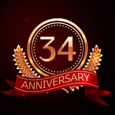 Altın yüzük ve kurdele ile otuz dört yıl yıldönümü kutlama.