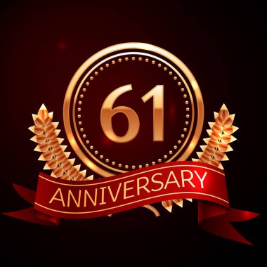 Altmış bir yıl yıldönümü kutlamaları altın yüzük ve kurdele ile.