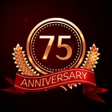 Altın yüzük ve kurdele ile yetmiş beş yıl yıldönümü kutlama.