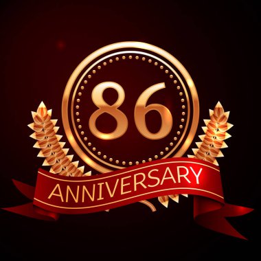 Seksen altı yıl yıldönümü kutlamaları altın yüzük ve kurdele ile.