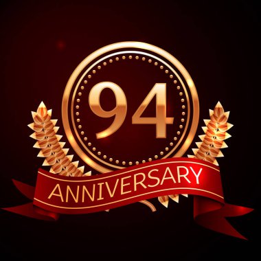 Altın yüzük ve kurdele ile Doksan dört yıl yıldönümü kutlama.