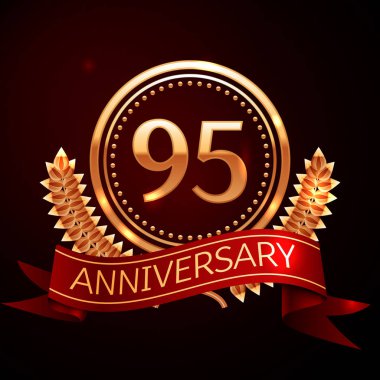 Altın yüzük ve kurdele ile doksan beş yıl yıldönümü kutlama.