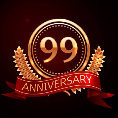 Altın yüzük ve kurdele ile doksan dokuz yıl yıldönümü kutlama.