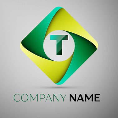 T harfi rhombus renkli logo. Tasarımınız için vektör şablonu