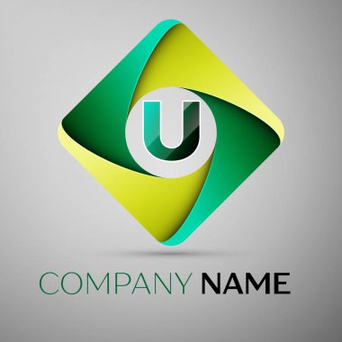 U harfi rhombus renkli logo. Tasarımınız için vektör şablonu