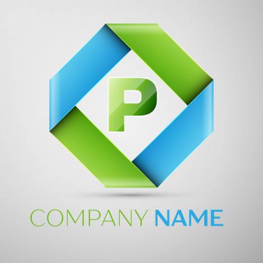 P harfi vektör logo simge renkli rhombus. Tasarımınız için vektör şablonu
