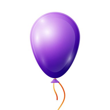 Beyaz arka plan üzerinde izole kurdele ile gerçekçi mor balon. Parlak renkli parlak balon vektör çizim