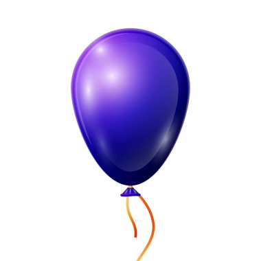 Beyaz arka plan üzerinde izole kurdele ile gerçekçi mavi balon. Parlak renkli parlak balon vektör çizim